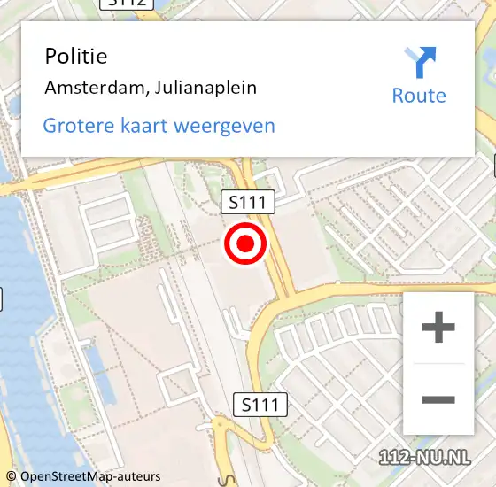 Locatie op kaart van de 112 melding: Politie Amsterdam, Julianaplein op 17 februari 2018 19:25