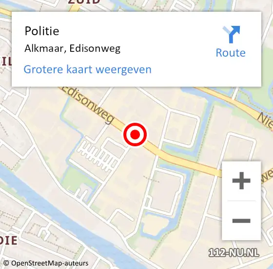 Locatie op kaart van de 112 melding: Politie Alkmaar, Edisonweg op 17 februari 2018 19:46