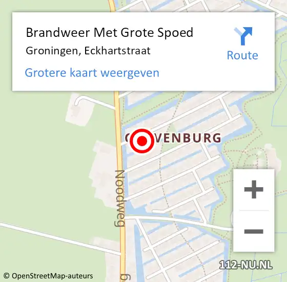Locatie op kaart van de 112 melding: Brandweer Met Grote Spoed Naar Groningen, Eckhartstraat op 16 februari 2014 15:45