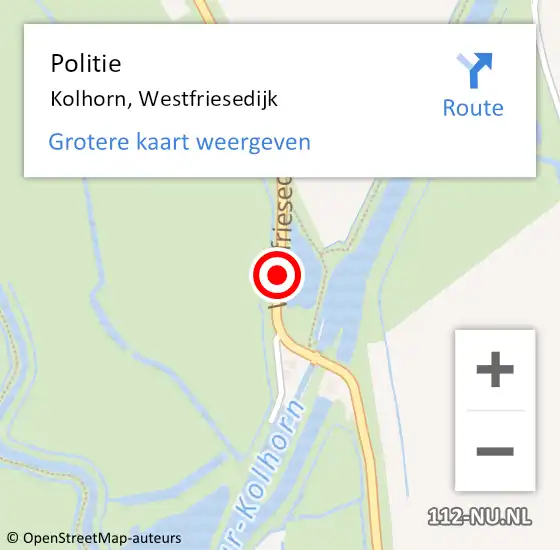 Locatie op kaart van de 112 melding: Politie Kolhorn, Westfriesedijk op 18 februari 2018 00:48