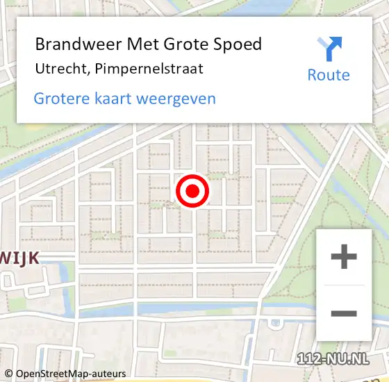 Locatie op kaart van de 112 melding: Brandweer Met Grote Spoed Naar Utrecht, Pimpernelstraat op 18 februari 2018 01:58