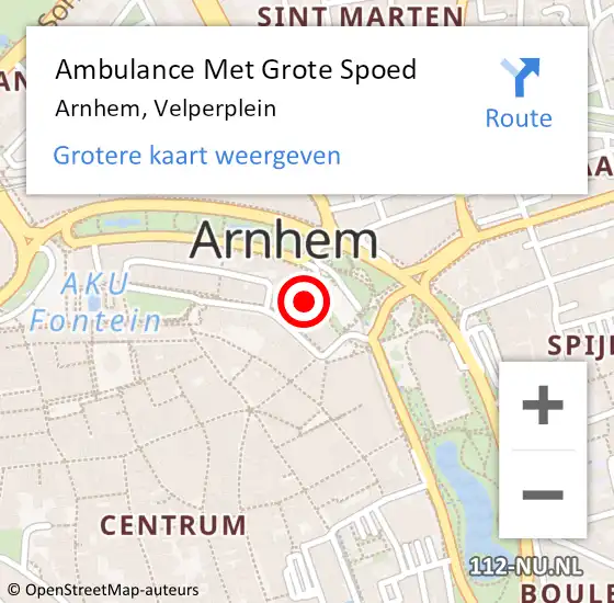 Locatie op kaart van de 112 melding: Ambulance Met Grote Spoed Naar Arnhem, Velperplein op 18 februari 2018 03:38