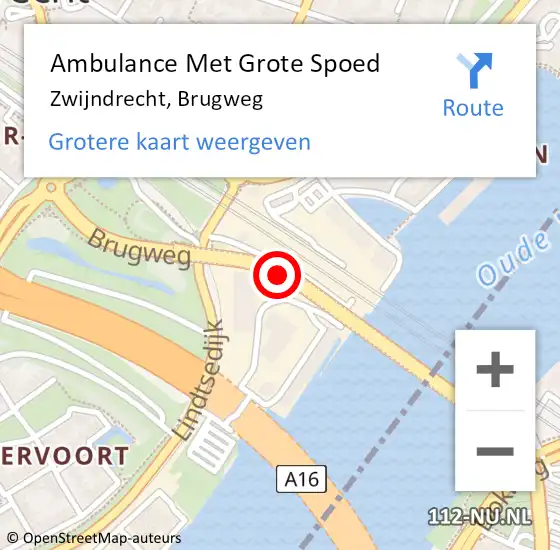 Locatie op kaart van de 112 melding: Ambulance Met Grote Spoed Naar Zwijndrecht, Brugweg op 18 februari 2018 05:28