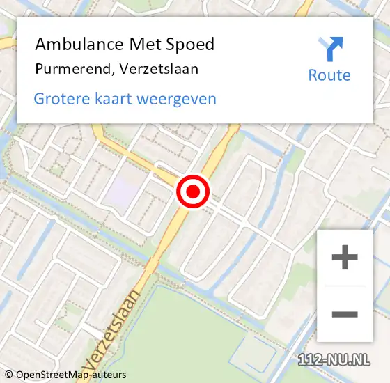 Locatie op kaart van de 112 melding: Ambulance Met Spoed Naar Purmerend, Verzetslaan op 18 februari 2018 07:50