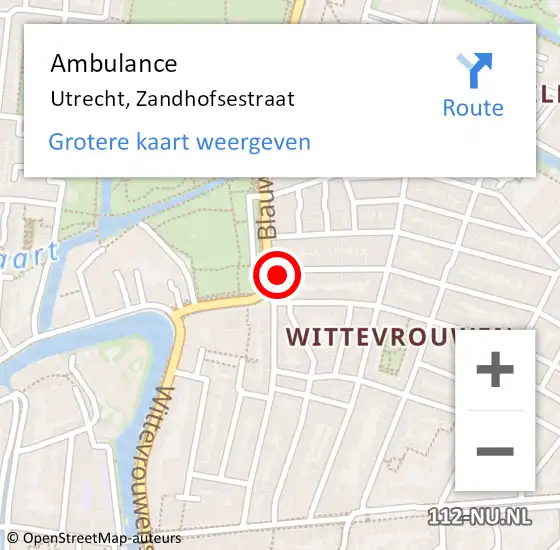 Locatie op kaart van de 112 melding: Ambulance Utrecht, Zandhofsestraat op 18 februari 2018 15:49