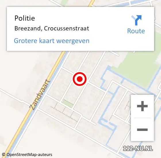 Locatie op kaart van de 112 melding: Politie Breezand, Crocussenstraat op 18 februari 2018 16:08