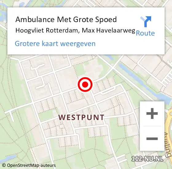 Locatie op kaart van de 112 melding: Ambulance Met Grote Spoed Naar Hoogvliet Rotterdam, Max Havelaarweg op 18 februari 2018 16:50