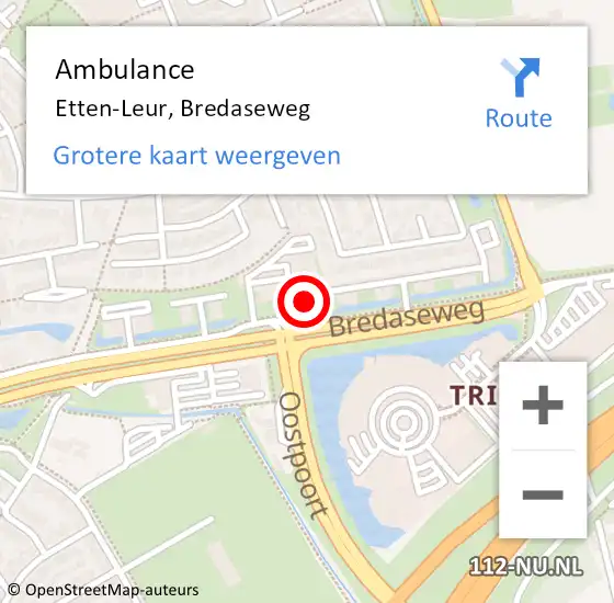 Locatie op kaart van de 112 melding: Ambulance Etten-Leur, Bredaseweg op 18 februari 2018 17:01