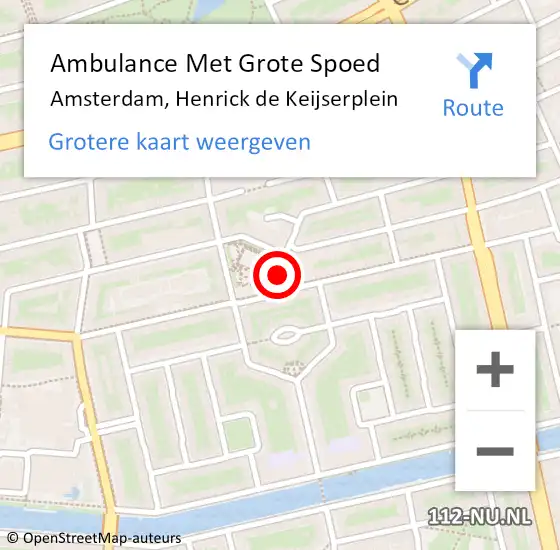 Locatie op kaart van de 112 melding: Ambulance Met Grote Spoed Naar Amsterdam, Henrick de Keijserplein op 18 februari 2018 18:00