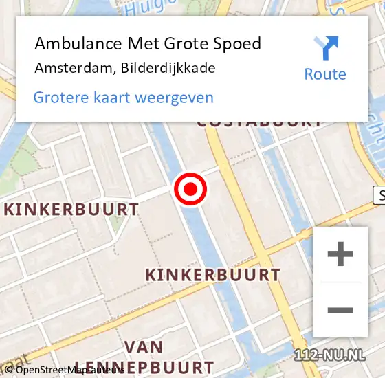 Locatie op kaart van de 112 melding: Ambulance Met Grote Spoed Naar Amsterdam, Bilderdijkkade op 18 februari 2018 19:43