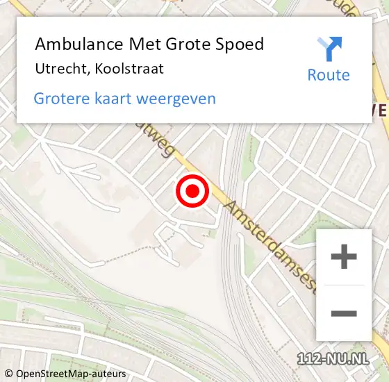 Locatie op kaart van de 112 melding: Ambulance Met Grote Spoed Naar Utrecht, Koolstraat op 18 februari 2018 21:26