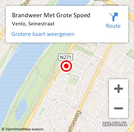 Locatie op kaart van de 112 melding: Brandweer Met Grote Spoed Naar Venlo, Seinestraat op 18 februari 2018 22:36