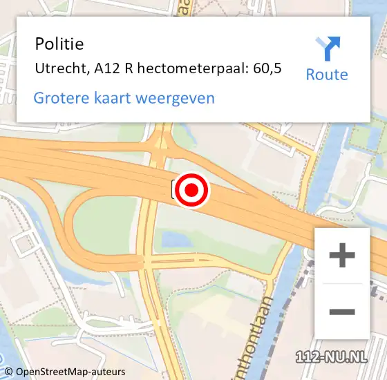 Locatie op kaart van de 112 melding: Politie Utrecht, A12 R hectometerpaal: 56,6 op 19 februari 2018 06:59