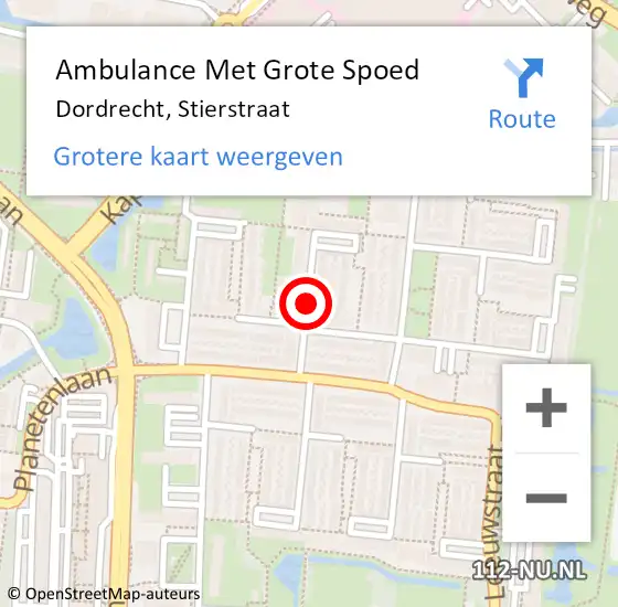 Locatie op kaart van de 112 melding: Ambulance Met Grote Spoed Naar Dordrecht, Stierstraat op 19 februari 2018 07:50