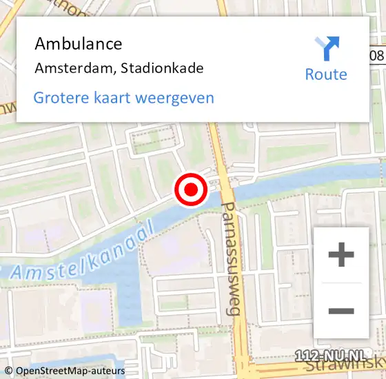 Locatie op kaart van de 112 melding: Ambulance Amsterdam, Stadionkade op 19 februari 2018 10:05