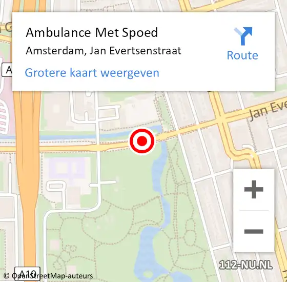 Locatie op kaart van de 112 melding: Ambulance Met Spoed Naar Amsterdam, Jan Evertsenstraat op 19 februari 2018 11:05