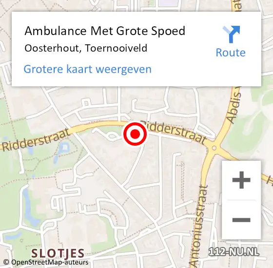 Locatie op kaart van de 112 melding: Ambulance Met Grote Spoed Naar Oosterhout, Toernooiveld op 19 februari 2018 15:18