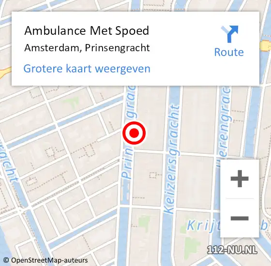 Locatie op kaart van de 112 melding: Ambulance Met Spoed Naar Amsterdam, Prinsengracht op 19 februari 2018 15:50