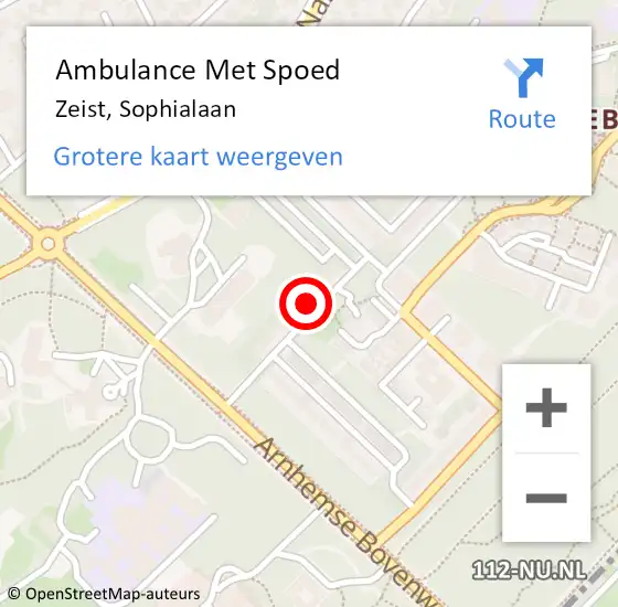 Locatie op kaart van de 112 melding: Ambulance Met Spoed Naar Zeist, Sophialaan op 19 februari 2018 17:40