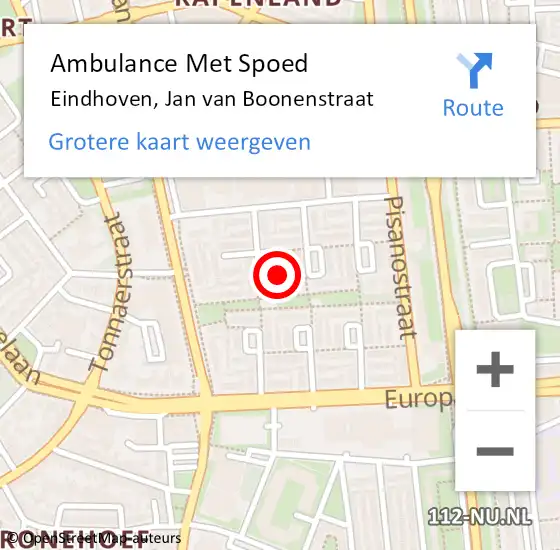 Locatie op kaart van de 112 melding: Ambulance Met Spoed Naar Eindhoven, Jan van Boonenstraat op 19 februari 2018 21:21