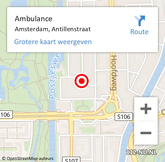 Locatie op kaart van de 112 melding: Ambulance Amsterdam, Antillenstraat op 19 februari 2018 23:08