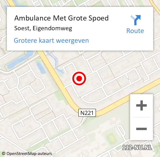 Locatie op kaart van de 112 melding: Ambulance Met Grote Spoed Naar Soest, Eigendomweg op 19 februari 2018 23:09