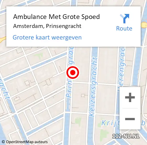 Locatie op kaart van de 112 melding: Ambulance Met Grote Spoed Naar Amsterdam, Prinsengracht op 20 februari 2018 03:05