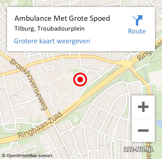 Locatie op kaart van de 112 melding: Ambulance Met Grote Spoed Naar Tilburg, Troubadourplein op 20 februari 2018 11:58