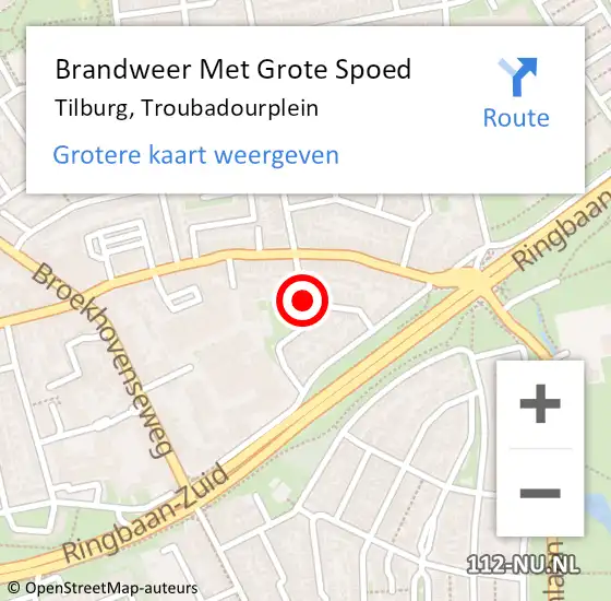 Locatie op kaart van de 112 melding: Brandweer Met Grote Spoed Naar Tilburg, Troubadourplein op 20 februari 2018 11:58