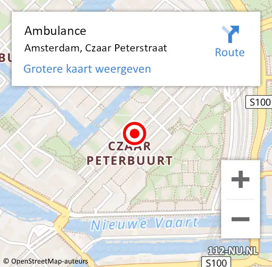 Locatie op kaart van de 112 melding: Ambulance Amsterdam, Czaar Peterstraat op 20 februari 2018 13:01