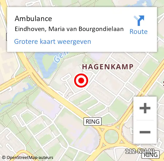 Locatie op kaart van de 112 melding: Ambulance Eindhoven, Maria van Bourgondielaan op 20 februari 2018 13:42