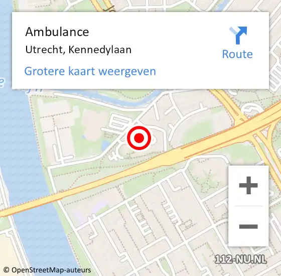 Locatie op kaart van de 112 melding: Ambulance Utrecht, Kennedylaan op 20 februari 2018 14:41