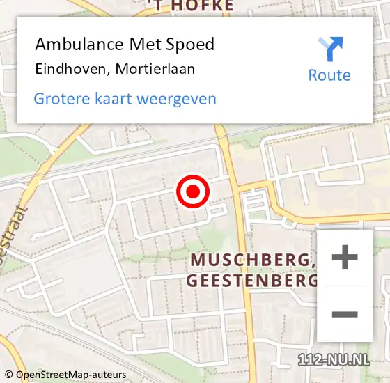 Locatie op kaart van de 112 melding: Ambulance Met Spoed Naar Eindhoven, Mortierlaan op 20 februari 2018 15:28