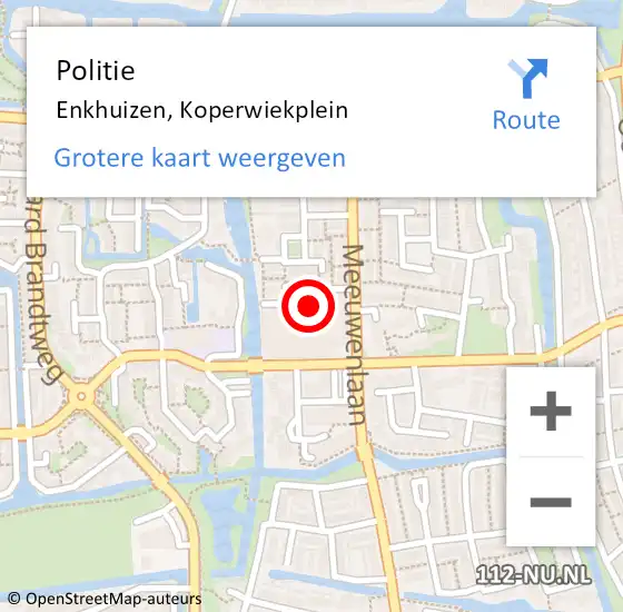 Locatie op kaart van de 112 melding: Politie Enkhuizen, Koperwiekplein op 20 februari 2018 16:34