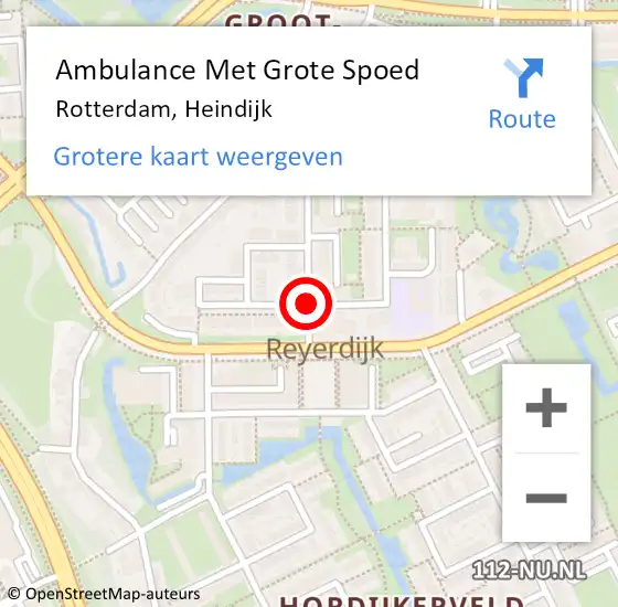 Locatie op kaart van de 112 melding: Ambulance Met Grote Spoed Naar Rotterdam, Heindijk op 20 februari 2018 16:55