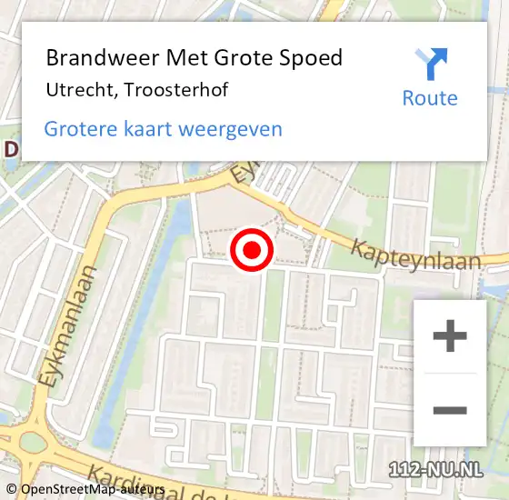 Locatie op kaart van de 112 melding: Brandweer Met Grote Spoed Naar Utrecht, Troosterhof op 20 februari 2018 18:07