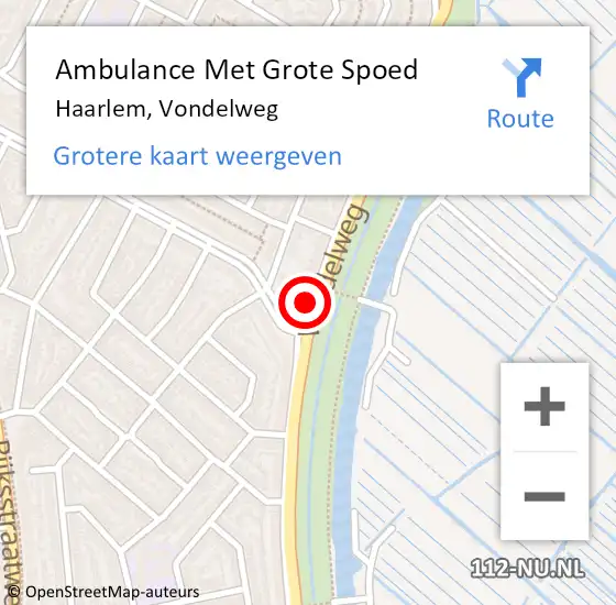 Locatie op kaart van de 112 melding: Ambulance Met Grote Spoed Naar Haarlem, Vondelweg op 20 februari 2018 18:27