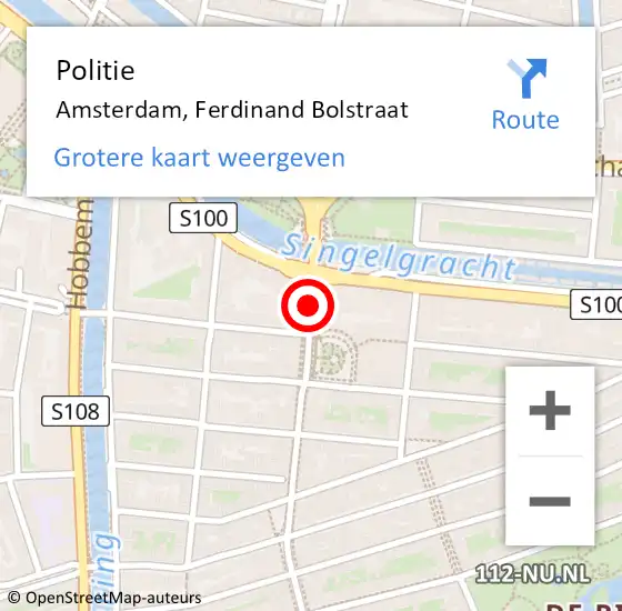 Locatie op kaart van de 112 melding: Politie Amsterdam, Ferdinand Bolstraat op 20 februari 2018 19:51