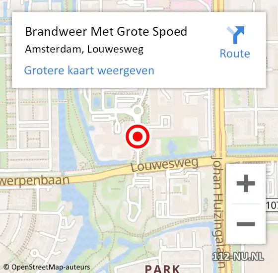 Locatie op kaart van de 112 melding: Brandweer Met Grote Spoed Naar Amsterdam, Louwesweg op 20 februari 2018 19:59