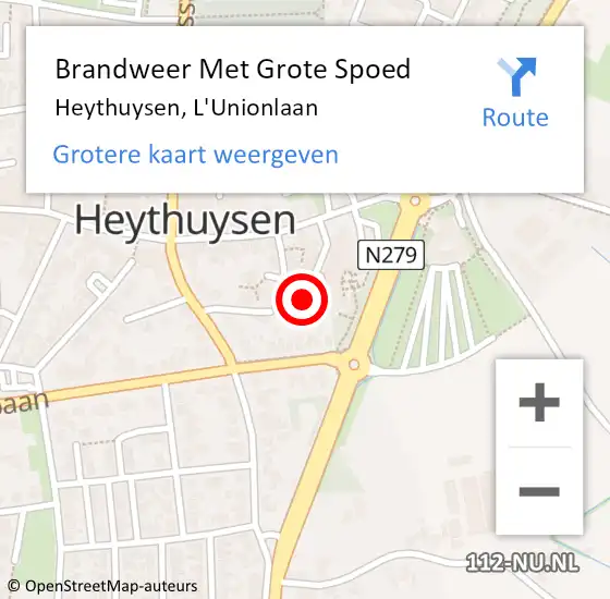 Locatie op kaart van de 112 melding: Brandweer Met Grote Spoed Naar Heythuysen, L'Unionlaan op 20 februari 2018 20:30