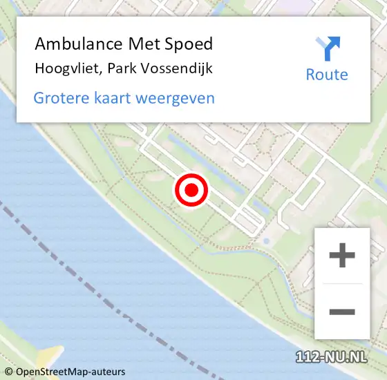 Locatie op kaart van de 112 melding: Ambulance Met Spoed Naar Hoogvliet, Park Vossendijk op 20 februari 2018 20:31