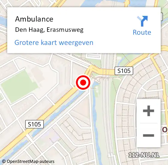 Locatie op kaart van de 112 melding: Ambulance Den Haag, Erasmusweg op 20 februari 2018 20:44