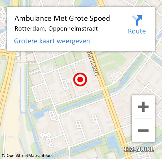 Locatie op kaart van de 112 melding: Ambulance Met Grote Spoed Naar Rotterdam, Oppenheimstraat op 20 februari 2018 20:58