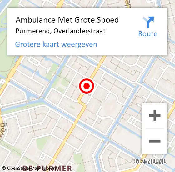 Locatie op kaart van de 112 melding: Ambulance Met Grote Spoed Naar Purmerend, Overlanderstraat op 20 februari 2018 21:14