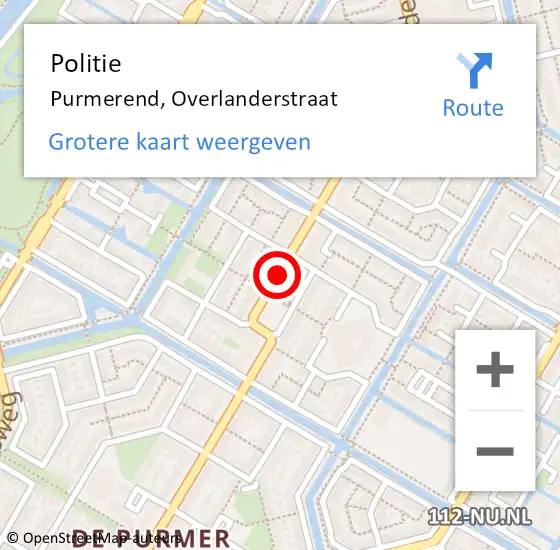 Locatie op kaart van de 112 melding: Politie Purmerend, Overlanderstraat op 20 februari 2018 21:28