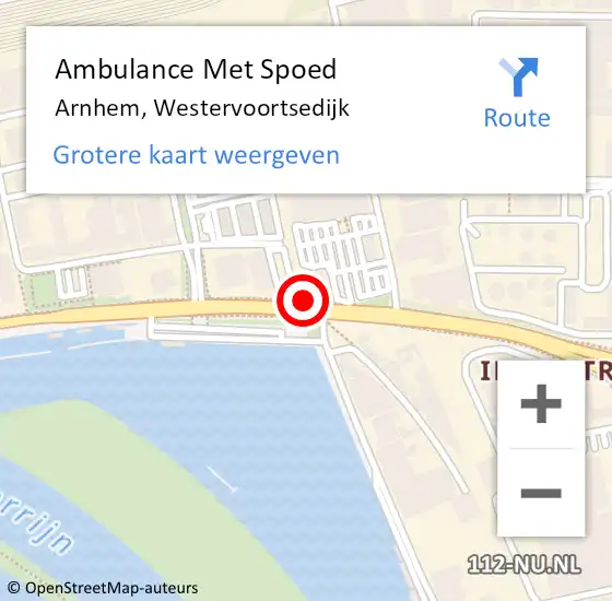 Locatie op kaart van de 112 melding: Ambulance Met Spoed Naar Arnhem, Westervoortsedijk op 20 februari 2018 23:50