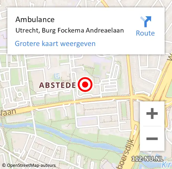 Locatie op kaart van de 112 melding: Ambulance Utrecht, Burg Fockema Andreaelaan op 21 februari 2018 00:27