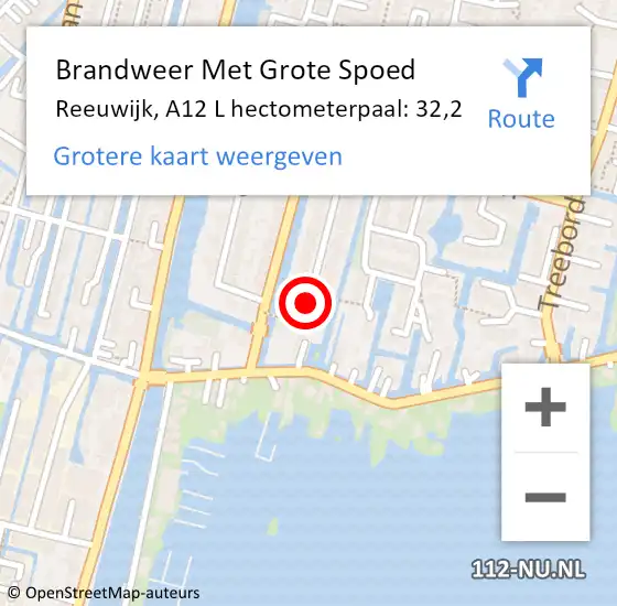 Locatie op kaart van de 112 melding: Brandweer Met Grote Spoed Naar Reeuwijk, A12 L hectometerpaal: 32,0 op 21 februari 2018 07:46