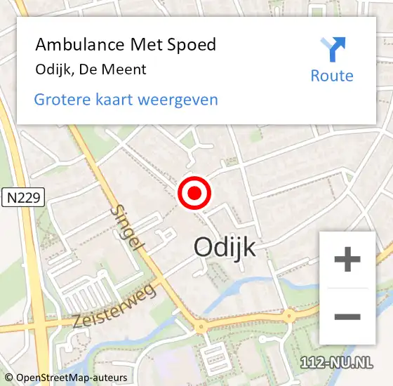Locatie op kaart van de 112 melding: Ambulance Met Spoed Naar Odijk, De Meent op 21 februari 2018 08:07