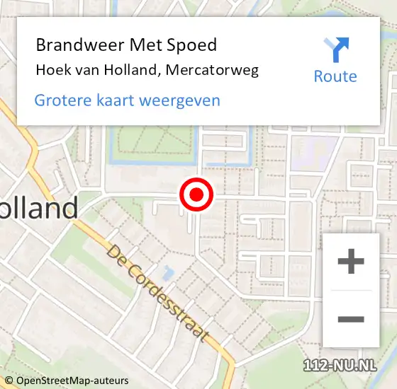 Locatie op kaart van de 112 melding: Brandweer Met Spoed Naar Hoek van Holland, Mercatorweg op 21 februari 2018 15:14